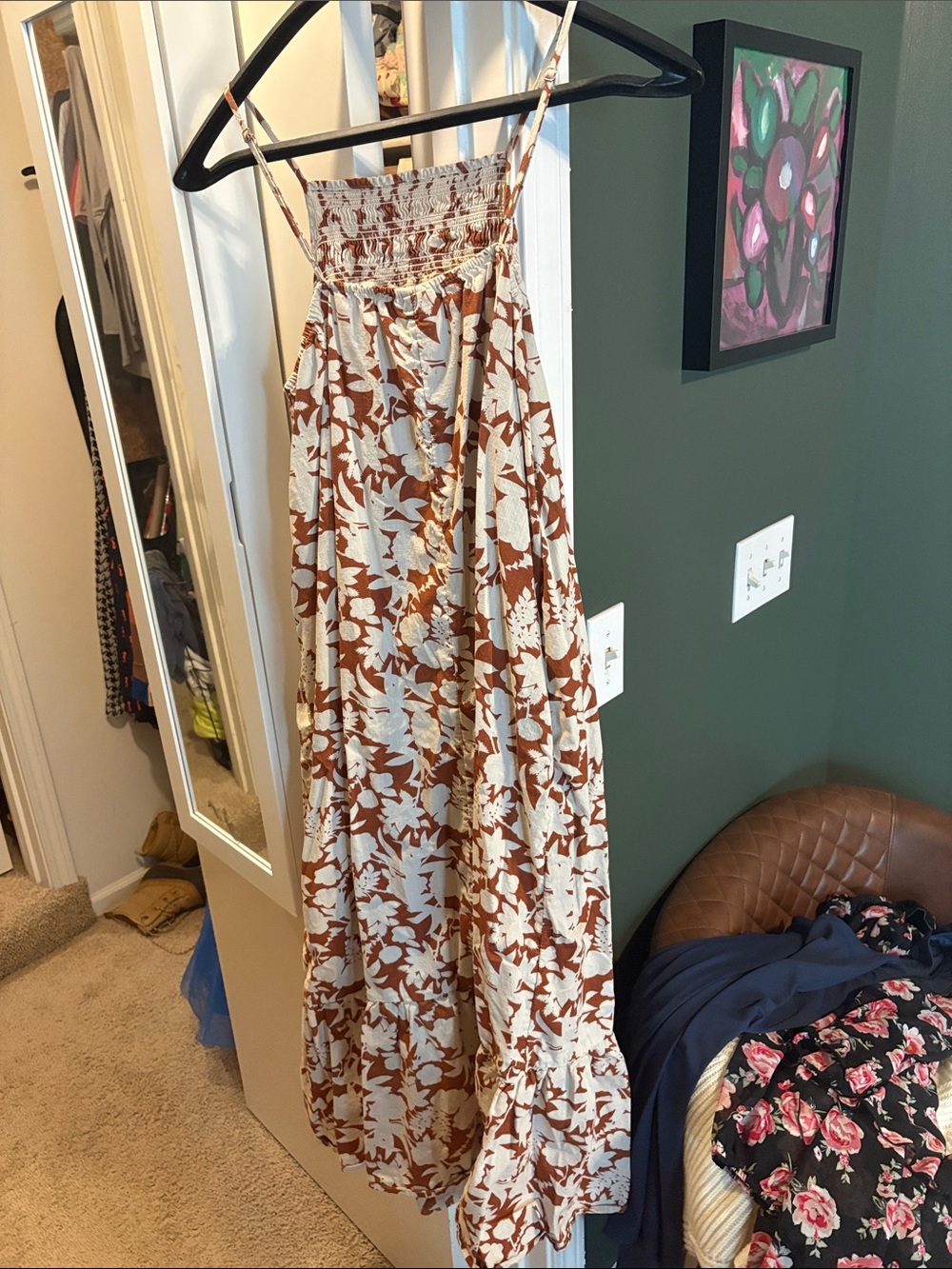 Universal Thread Cream and Brown Floral Smocked Maxi Dress